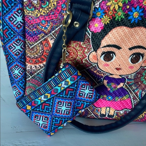 Frida Kahlo Colorful Patterned Tote Bag - Picture 3 of 6